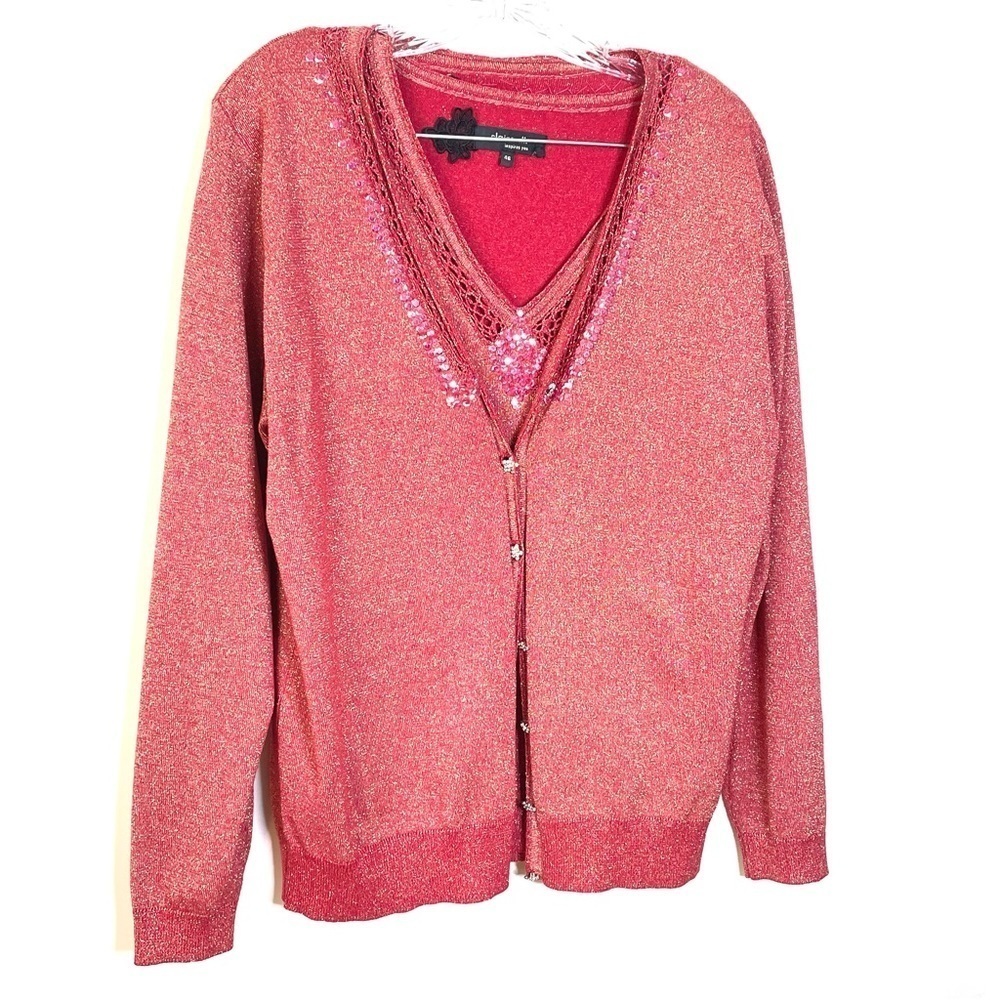 Claire.dk Red Sparkly Winter Holiday Sequin Beaded Sweater Set Size US 16